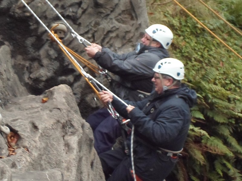 Barbara and Ernest abseiling